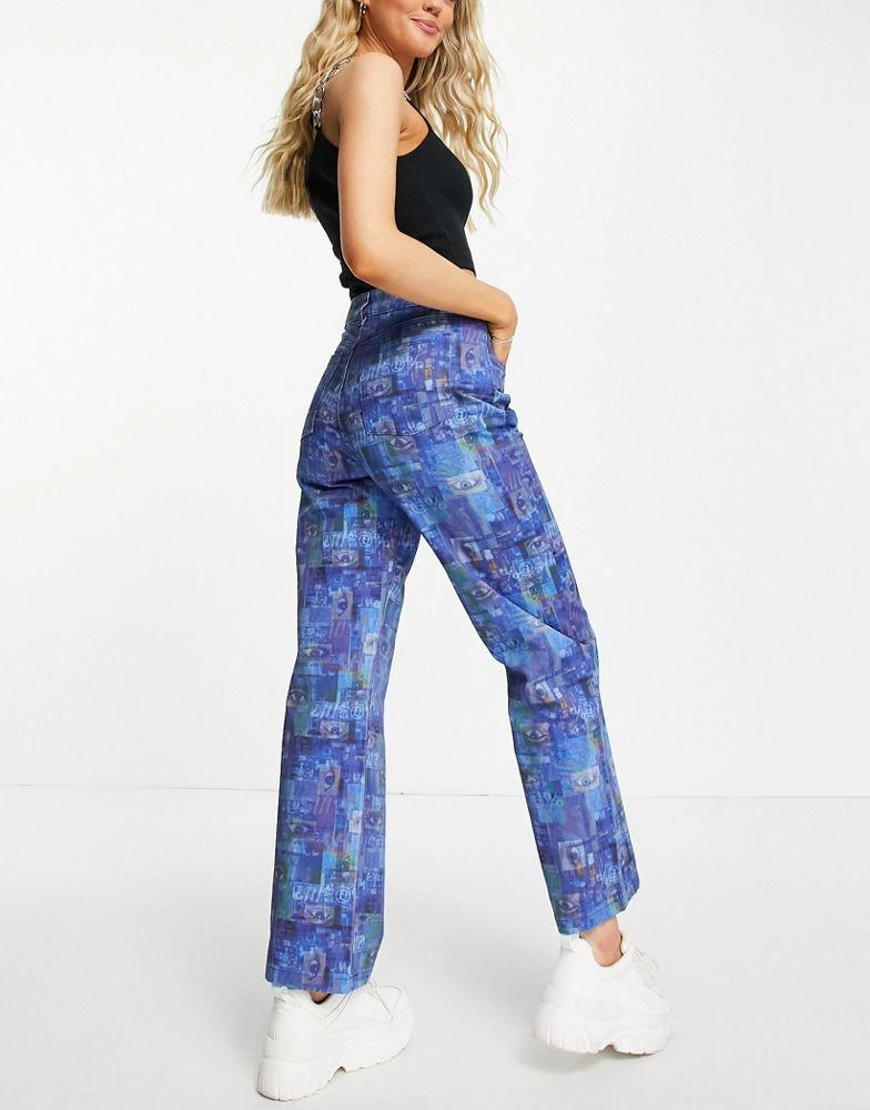 商品The Ragged Priest|The Ragged Priest dad jeans with blue collage print,价格¥148,第2张图片详细描述