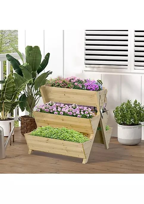 商品Outsunny|Raised Garden Bed Freestanding Planter Stand With 5 Planting Boxes And 4 Hooks Good For Herbs Flowers Or Vegetables In Patio Balcony Indoor Outdoor,价格¥1420,第4张图片详细描述