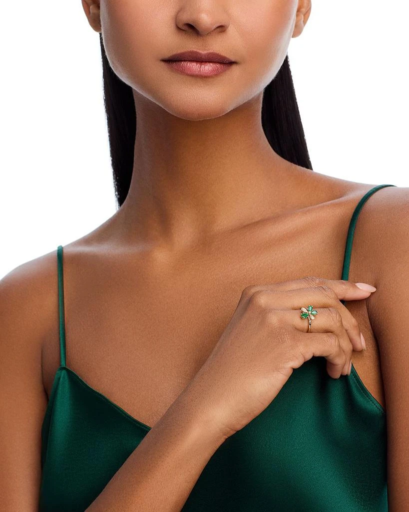 Emerald & Diamond Flower Ring in 14K Yellow Gold 商品