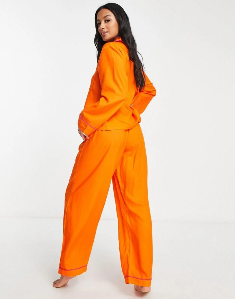 商品ASOS|ASOS DESIGN Petite exclusive modal shirt & trouser pyjama set with contrast piping in orange,价格¥269,第2张图片详细描述