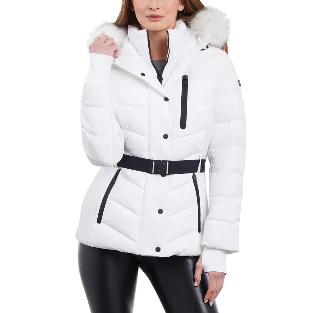商品Michael Kors|女式 腰带人造毛皮边连帽夹克大衣,价格¥1270,第1张图片