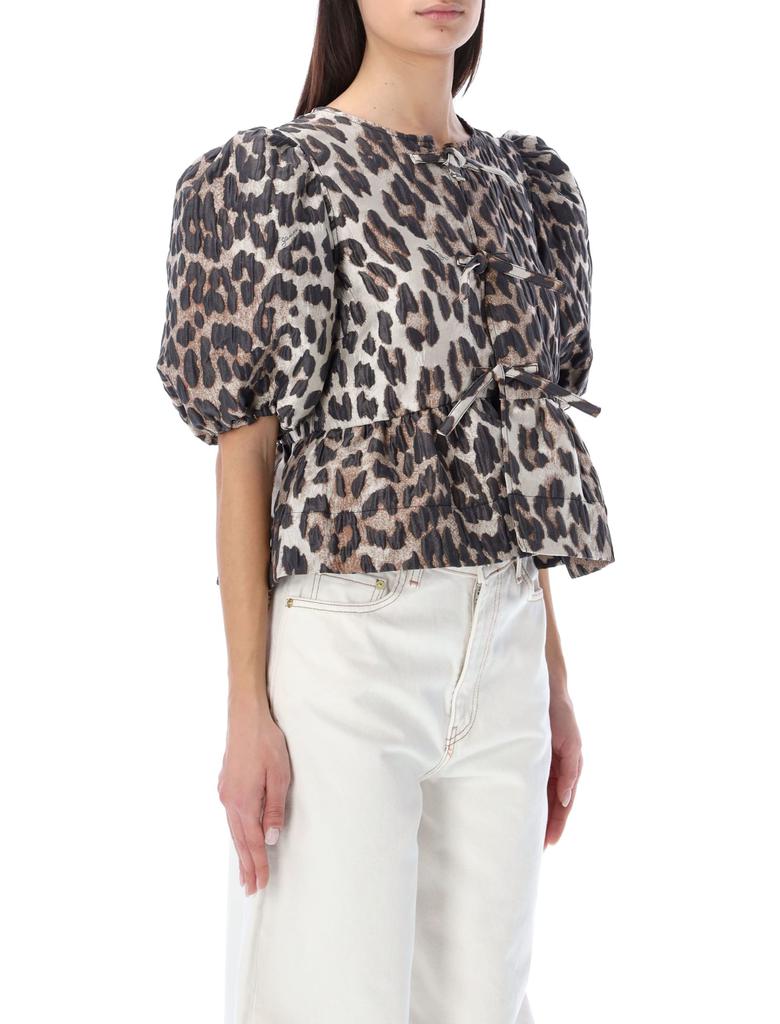 Ganni 3d Leopard Jacquard Peplum Blouse商品第2张图片规格展示