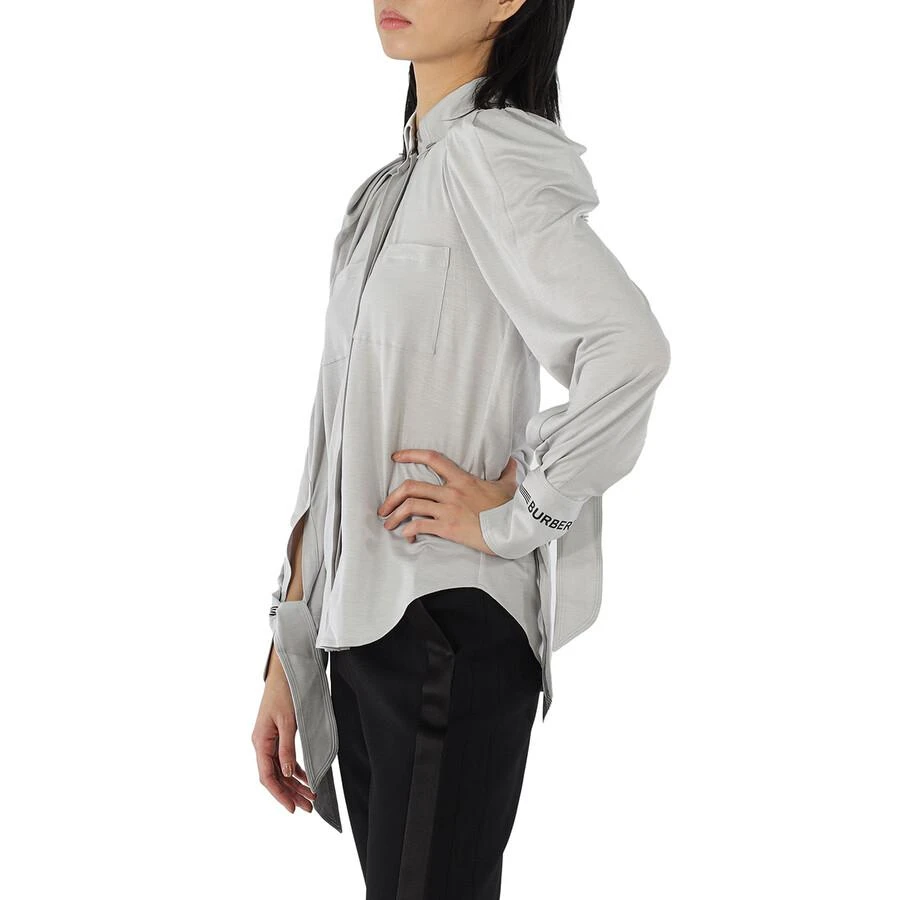 商品Burberry|Burberry Grey Melange Stripe And Logo-trimmed Wool And Silk Shirt, Brand Size 4 (US Size 2),价格¥1995,第2张图片详细描述