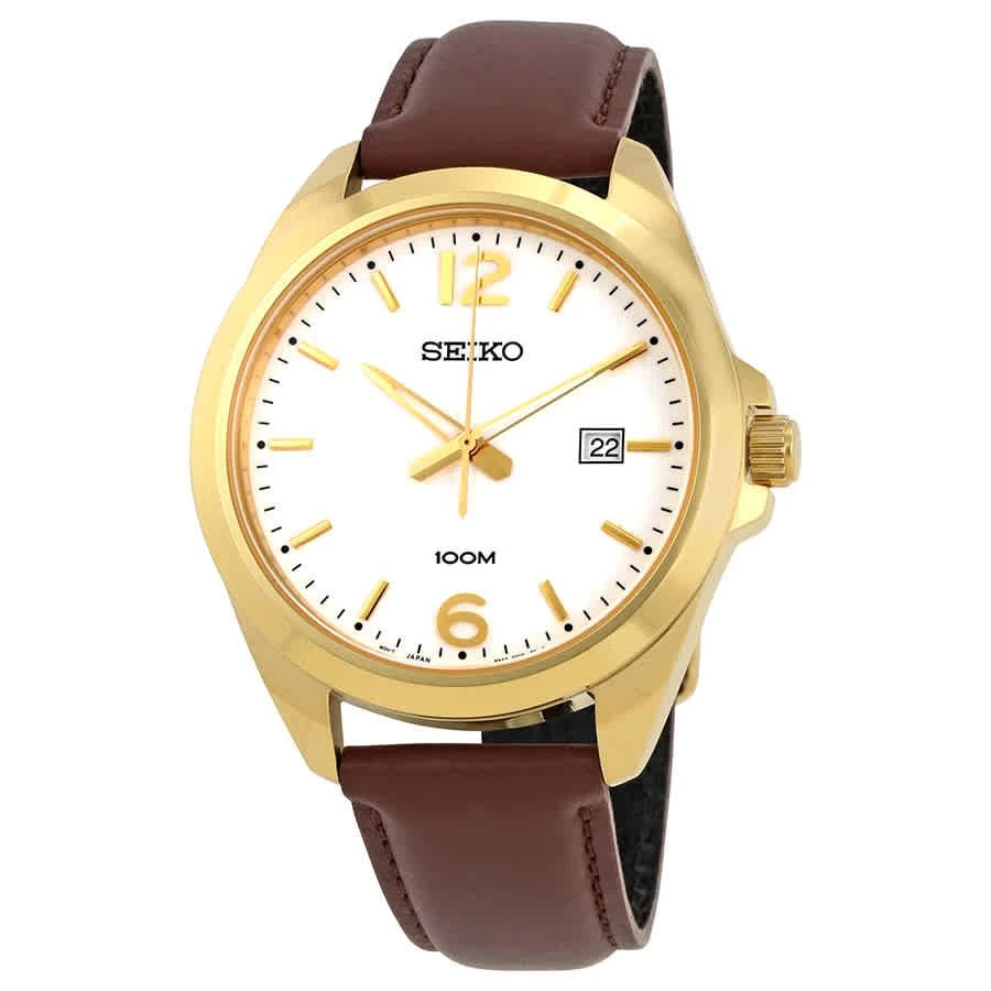 商品Seiko|Neo Classic White Dial Brown Leather Mens Watch SUR216,价格¥563,第1张图片