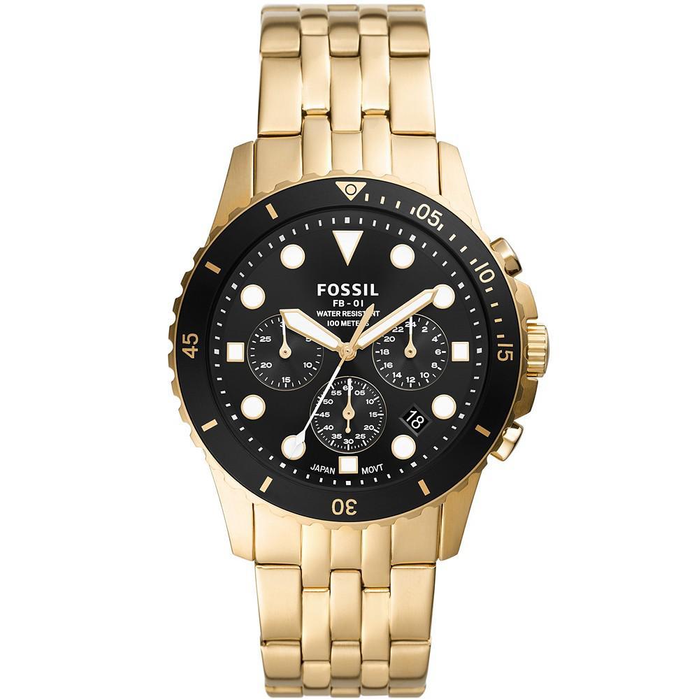 商品Fossil|Men's FB-01 chronograph movement, gold tone bracelet watch 42mm,价格¥1308,第1张图片