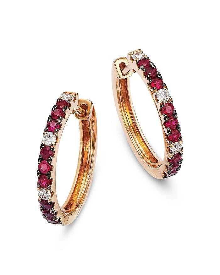 商品Bloomingdale's Fine Collection|Ruby & Diamond Small Hoop Earrings in 14K Rose Gold,价格¥21717,第1张图片详细描述