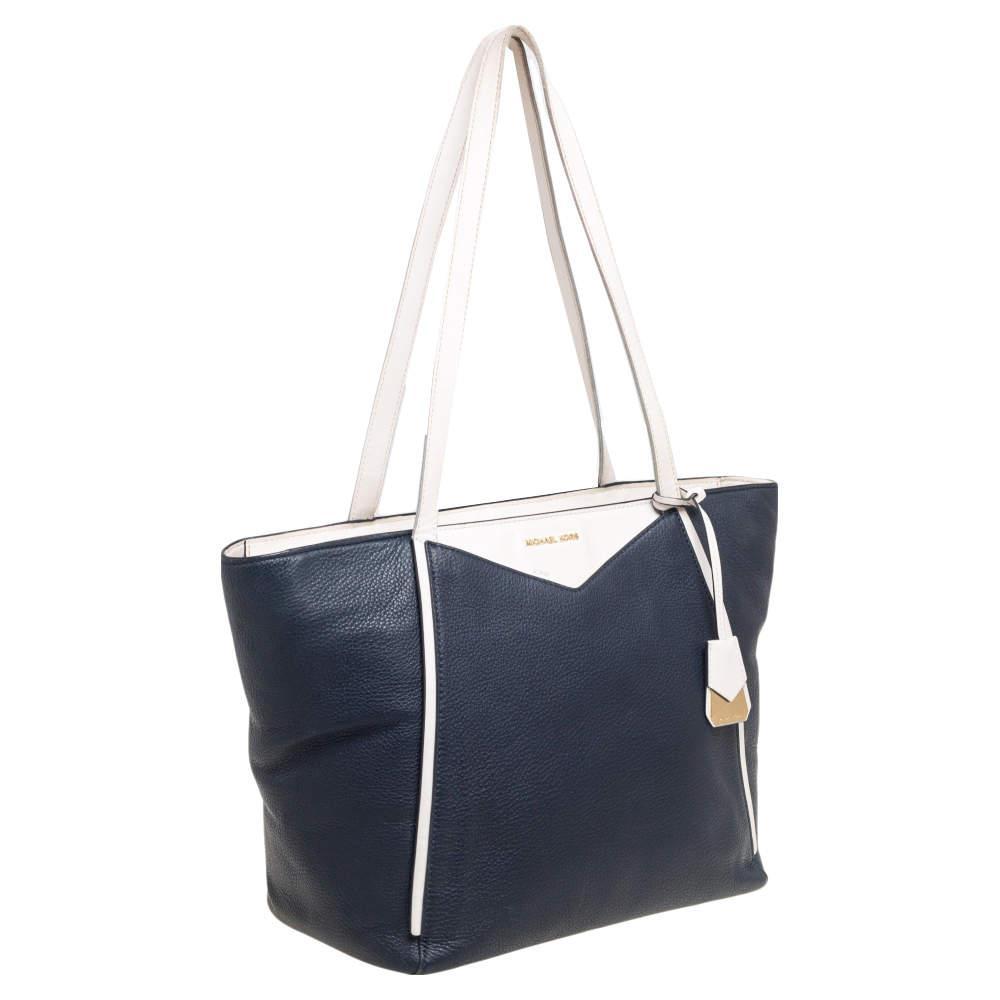 商品[二手商品] Michael Kors|Michael Kors Navy Blue/White Leather Whitney Tote,价格¥988,第5张图片详细描述