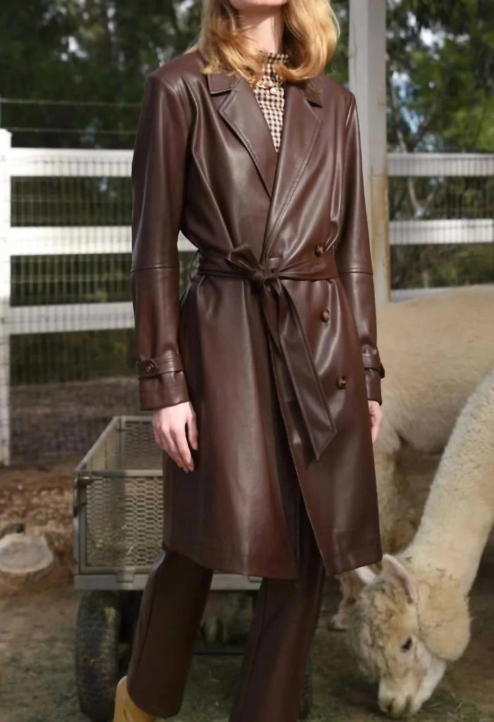 商品Greylin|Elisha Faux Leather Trench In Brown,价格¥643,第1张图片