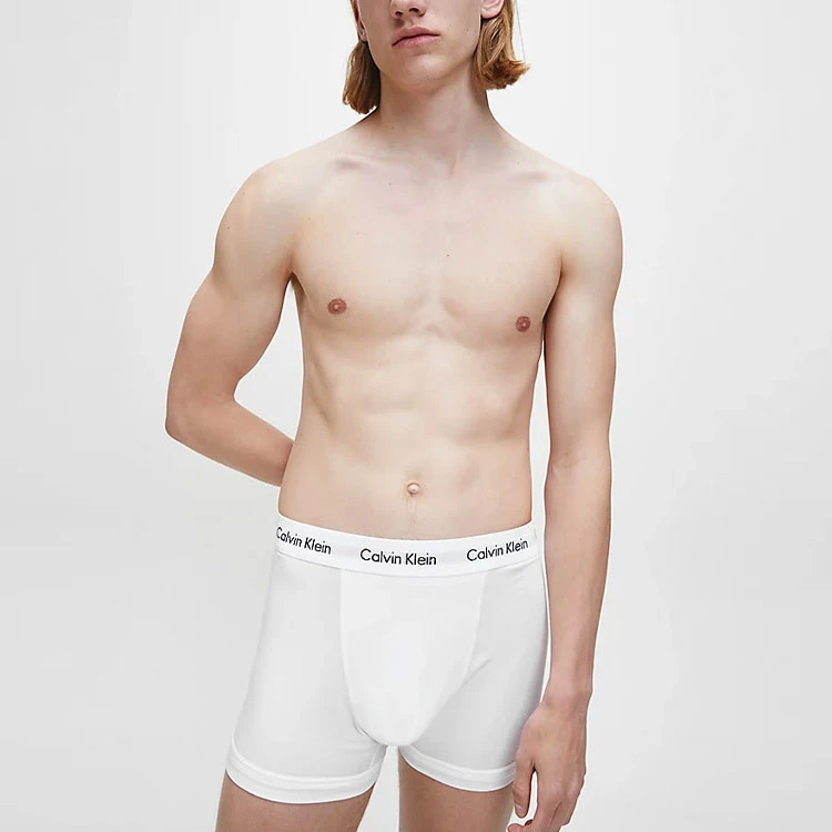 商品[国内直发] Calvin Klein|CK/ 字母Logo中腰平角内裤 男款 3条装 白色,价格¥393,第4张图片详细描述