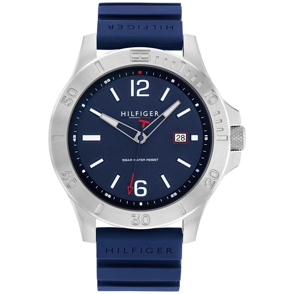 商品Tommy Hilfiger|Men's Blue Silicone Strap Watch 46mm,价格¥605,第1张图片