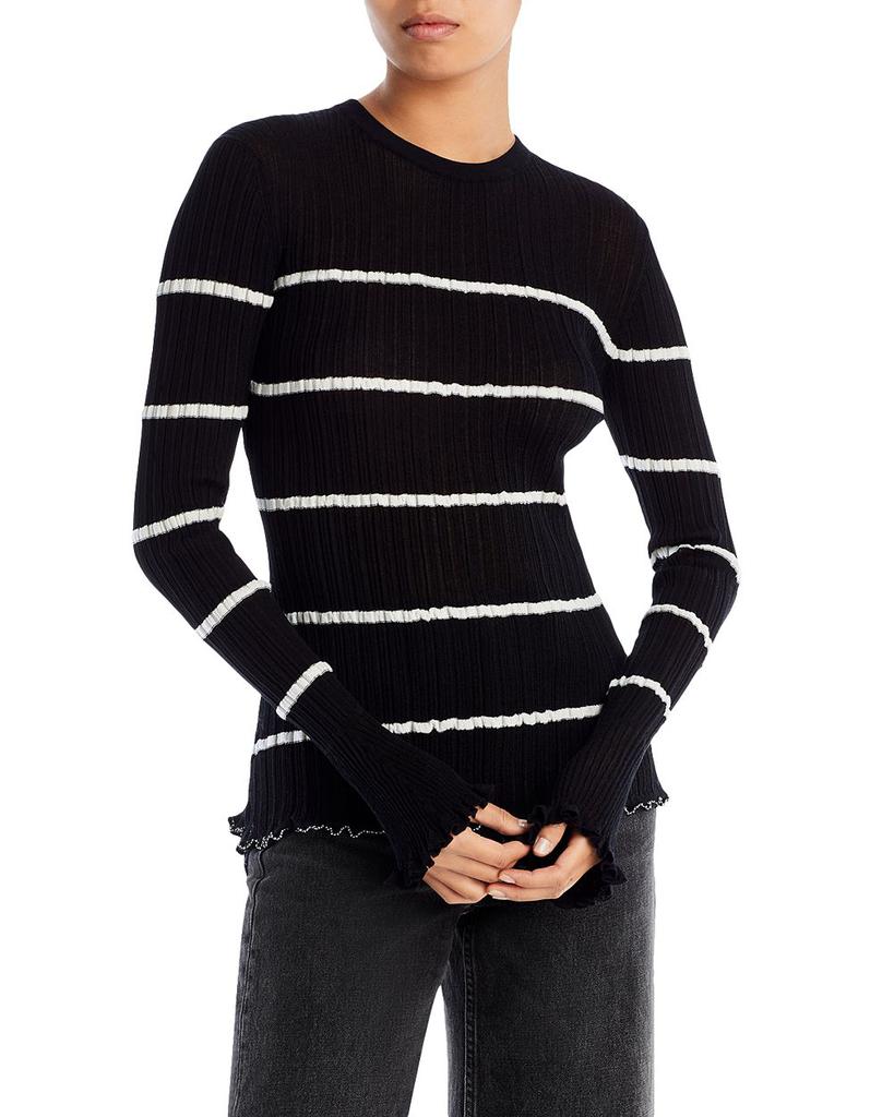 Long Sleeve Sheer Striped Crewneck Pullover商品第1张图片规格展示