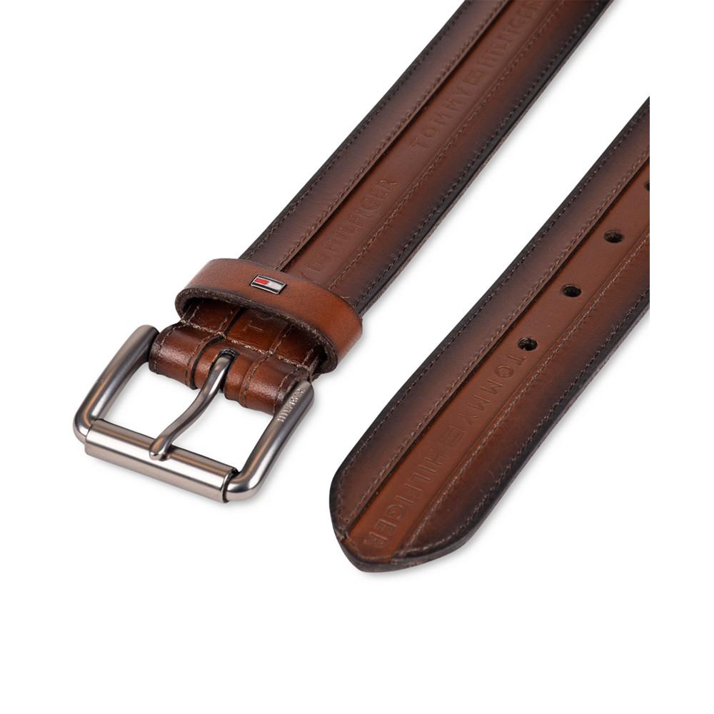 Men's Tonal Stripe Embossed Leather Belt商品第4张图片规格展示