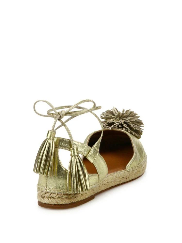 商品Aquazzura|Sunshine Pom-Pom Metallic Leather Espadrille Flats,价格¥1784,第2张图片详细描述