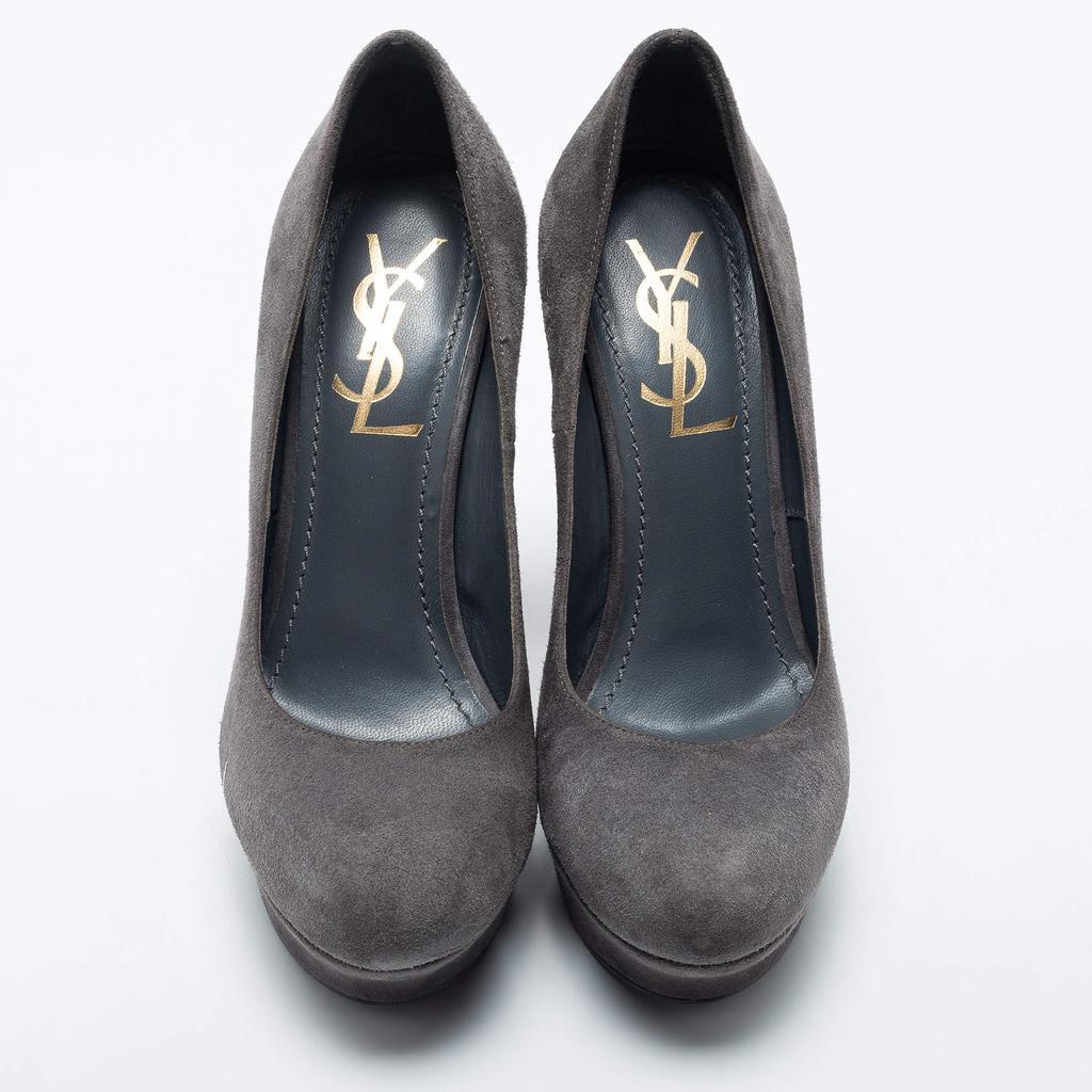 商品[二手商品] Yves Saint Laurent|Yves Saint Laurent Grey Suede Palais Platform Pumps Size 35,价格¥2744,第5张图片详细描述