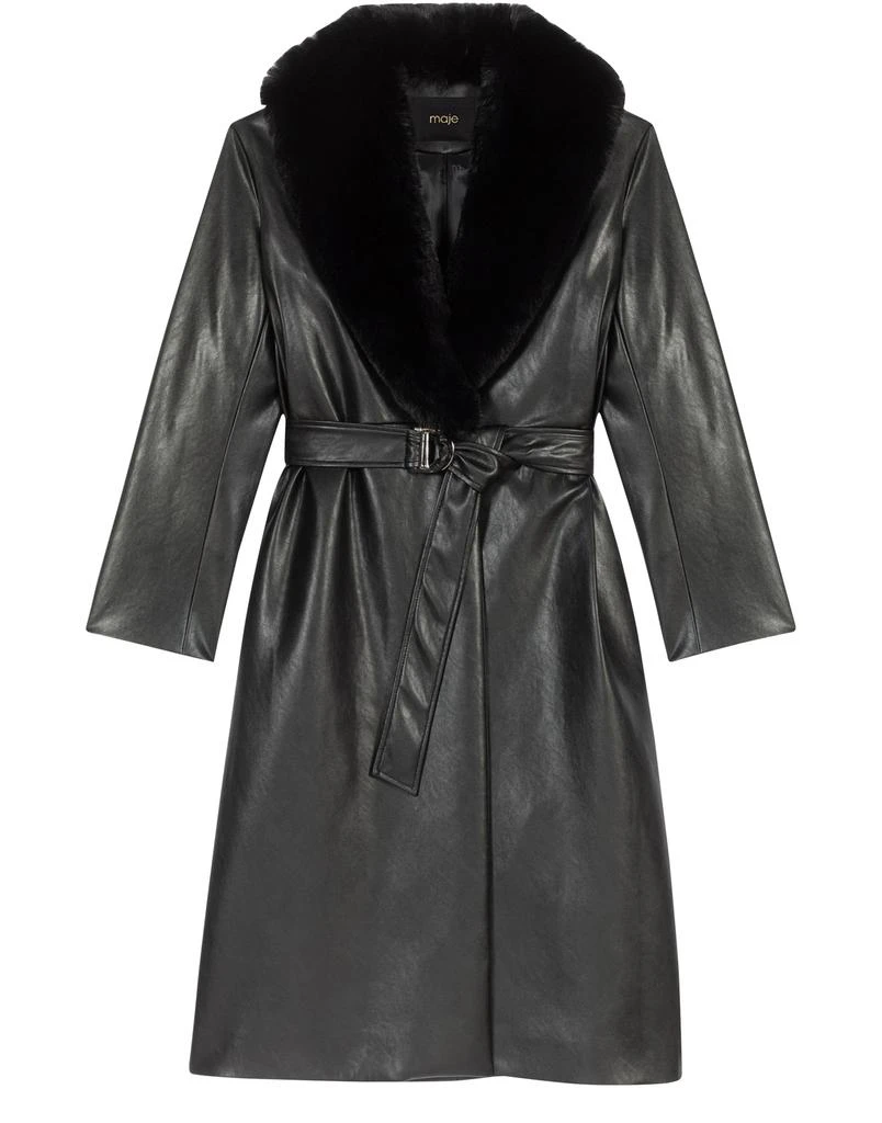 商品Maje|Long leather-effect coat,价格¥2299,第1张图片