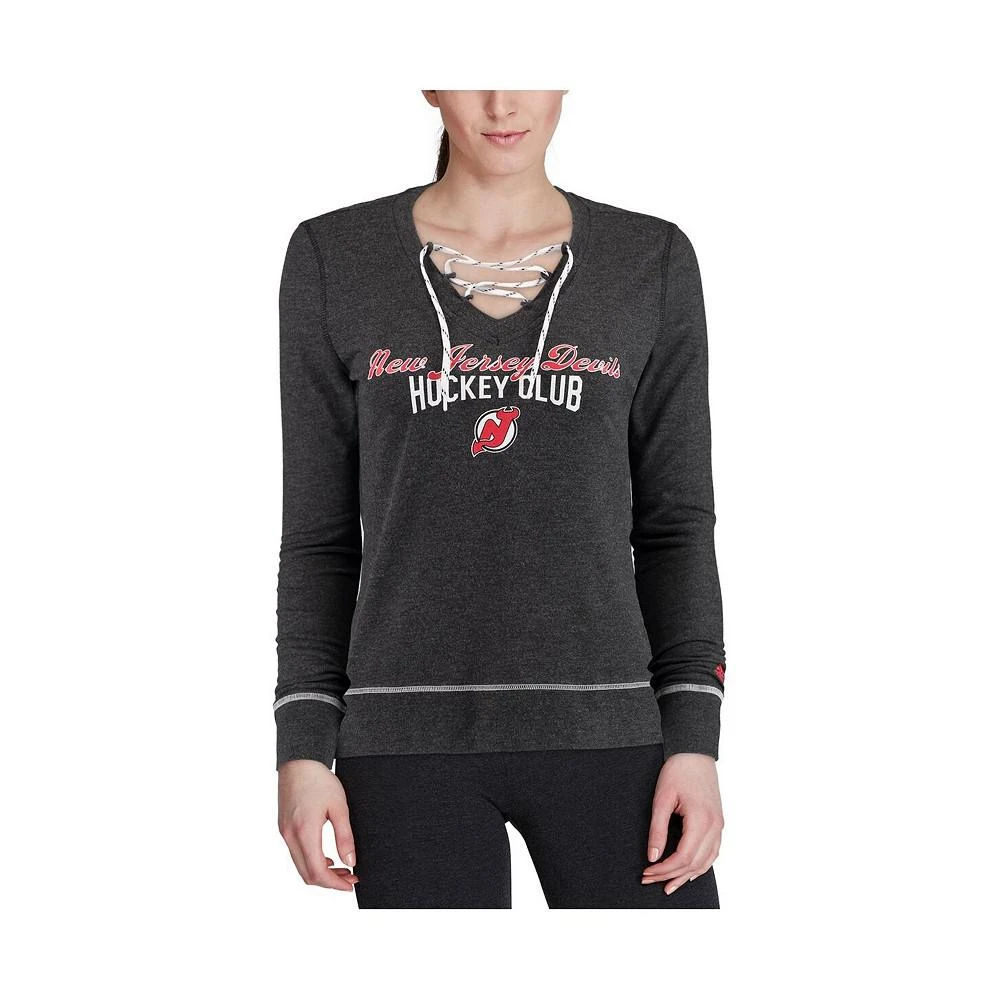 商品Adidas|Women's Heathered Black New Jersey Devils Skate Through Long Sleeve Lace-Up V-Neck T-shirt,价格¥339,第4张图片详细描述
