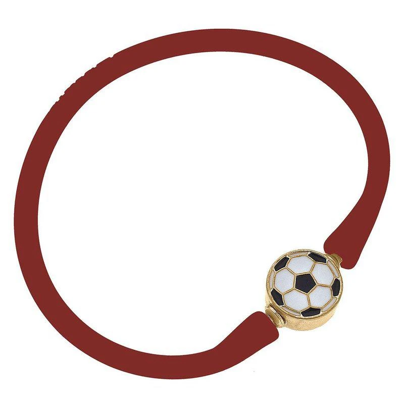 商品Canvas Style|Enamel Soccer Ball Silicone Bali Bracelet in Rust,价格¥213,第1张图片