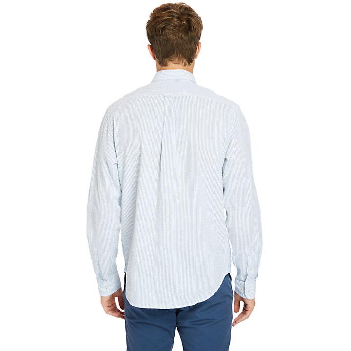 Striped Seersucker Shirt for Men in Blue商品第2张图片规格展示