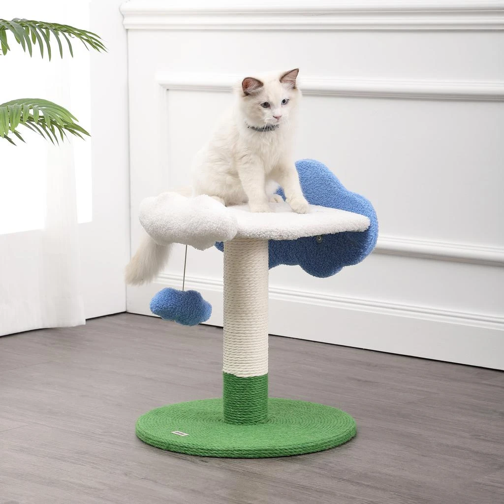 商品THE LICKER STORE|Sami 21.5" Modern Jute Cloud Cat Tree with Scratching Post, and Fuzzy Toy, White/Blue/Green,价格¥1051,第1张图片
