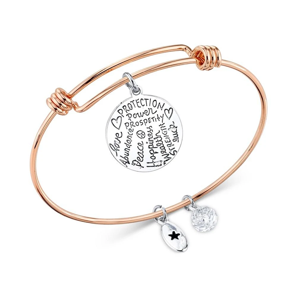 商品Unwritten|Two-Tone Hamsa Charm Bangle Bracelet in Rose Gold-Tone Stainless Steel and Silver Plated,价格¥105,第2张图片详细描述