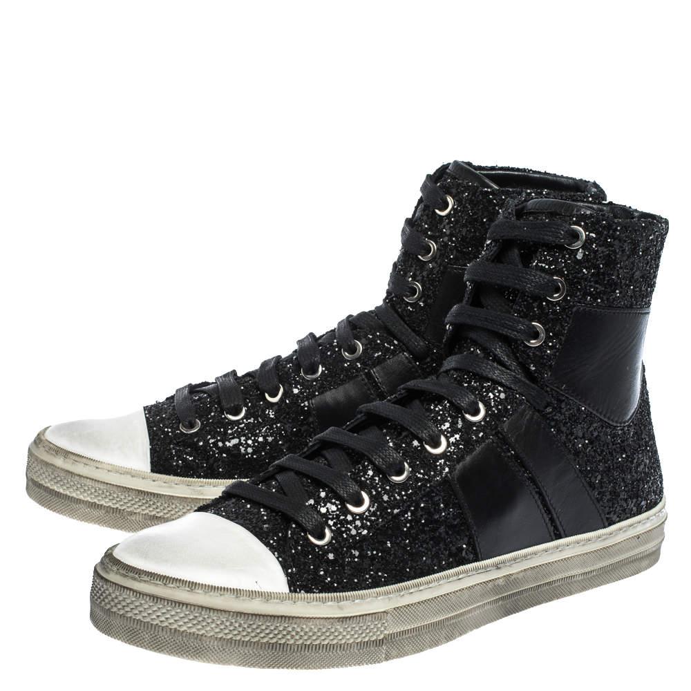 Amiri Black Glitter and Leather Vintage Sunset High Top Sneakers Size 42商品第4张图片规格展示
