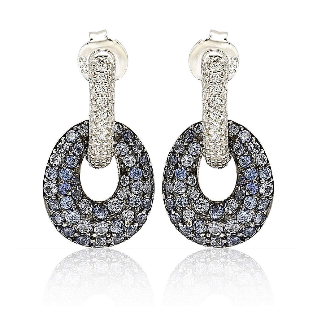 Suzy Levian Sterling Silver Blue & White Sapphire and Diamond Accent Double Oval Dangle Earrings商品第1张图片规格展示