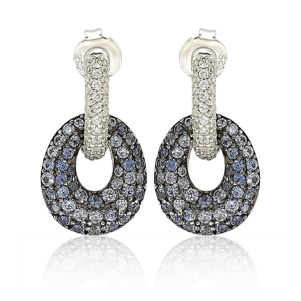 商品Suzy Levian|Sterling Silver Blue & White Sapphire and Diamond Accent Double Oval Dangle Earrings,价格¥3057,第1张图片