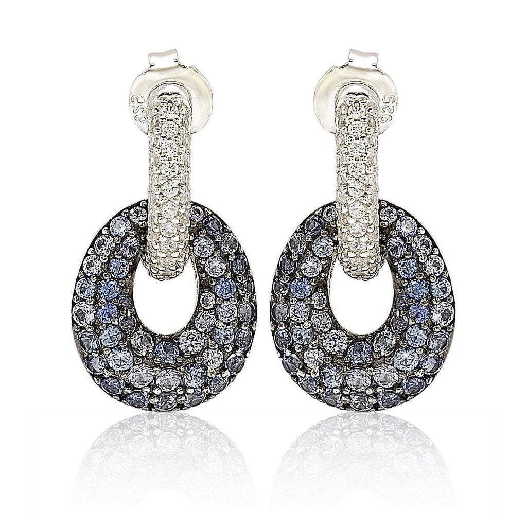 商品Suzy Levian|Suzy Levian Sterling Silver Blue & White Sapphire and Diamond Accent Double Oval Dangle Earrings,价格¥2234,第1张图片
