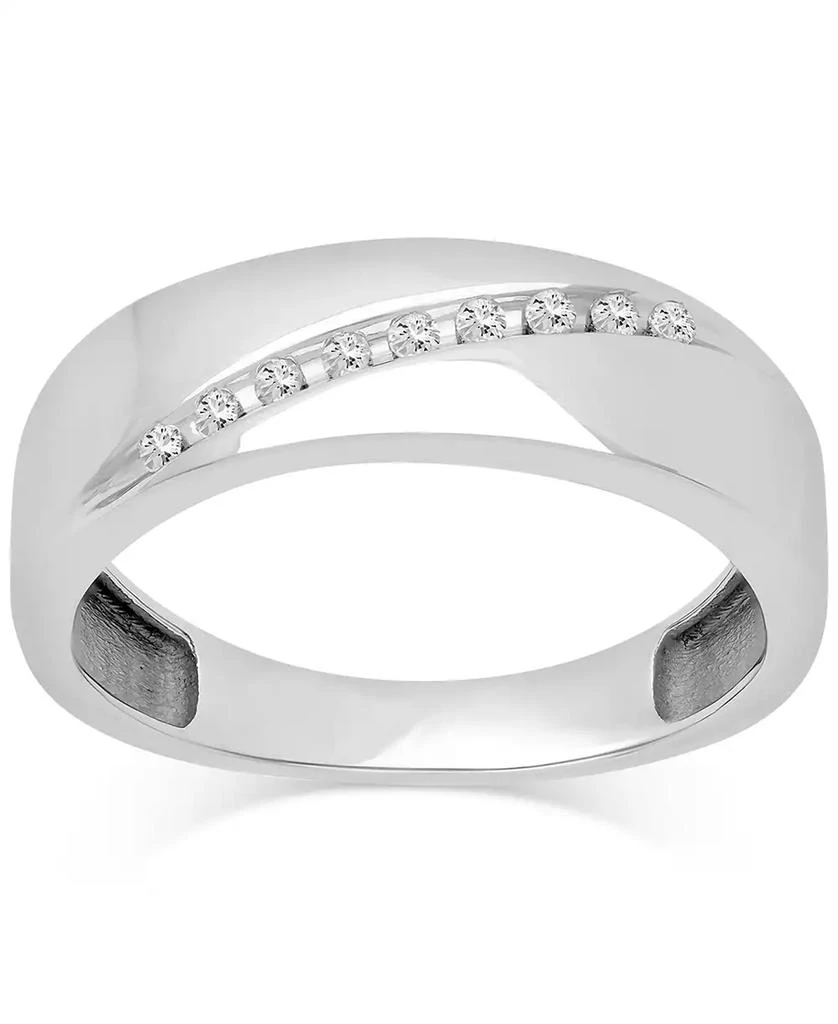 商品Macy's|Men's Diamond Diagonal Wedding Band (1/10 ct. t.w.) in 14k White Gold,价格¥11186,第2张图片详细描述