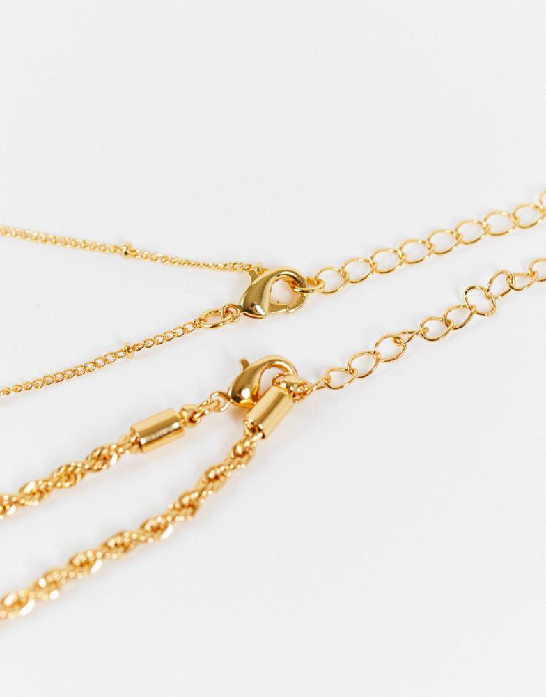 ASOS DESIGN 14k gold plated pack of 2 necklaces with bar and disc pendants商品第3张图片规格展示