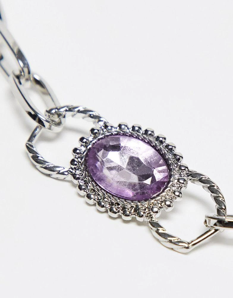 商品Reclaimed Vintage|Reclaimed Vintage unisex chunky chain necklace with lilac stones in silver,价格¥88,第2张图片详细描述