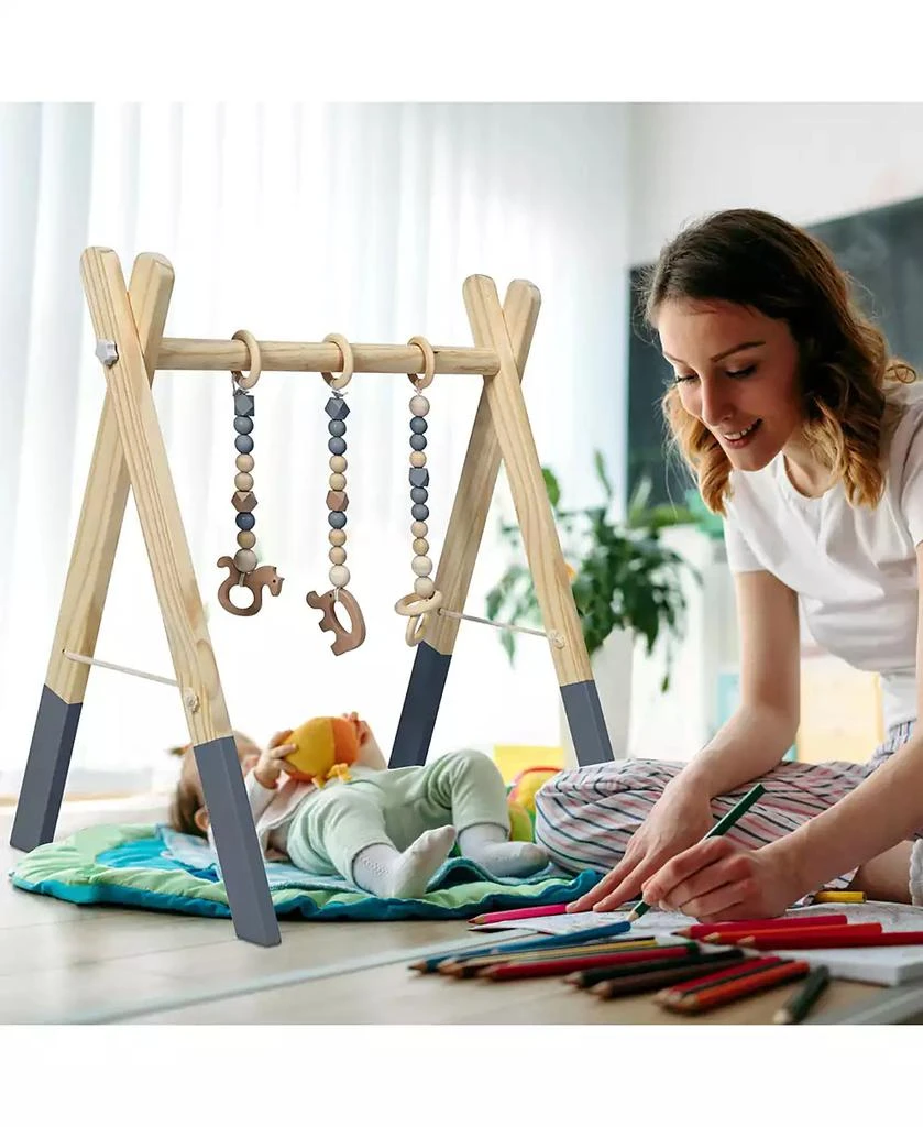 商品Costway|Baby Foldable Wooden Gym with 3 Wooden Teething Toys,价格¥245,第2张图片详细描述