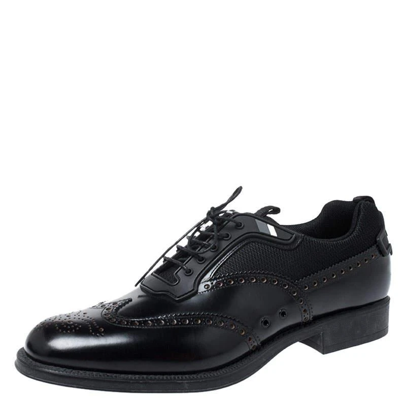 商品[二手商品] Prada|Prada Black Brogue Leather and Mesh Lace Up Derby Sneakers Size 44,价格¥2630,第1张图片