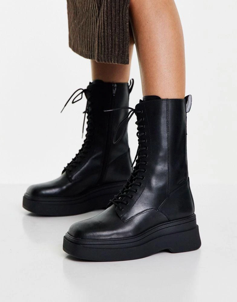 商品Vagabond|Vagabond Carla lace front flatform boots in black leather,价格¥1118,第1张图片