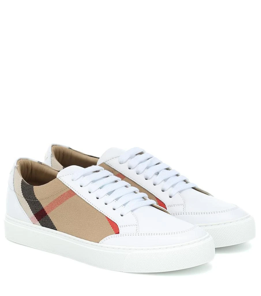 商品Burberry|House Check leather-trimmed sneakers,价格¥3689,第1张图片