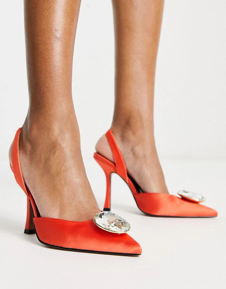 商品ASOS|ASOS DESIGN Patron embellished slingback high heeled shoes in orange,价格¥164,第1张图片