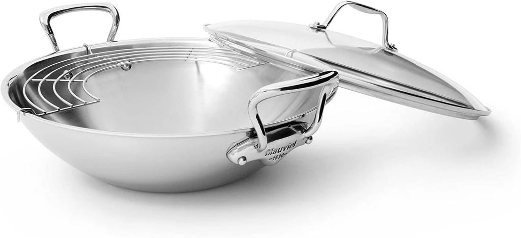 商品Mauviel|Mauviel M'Cook Stainless Steel Wok W/Glass Lid & Handles, 12.5 Inch,价格¥2755,第1张图片