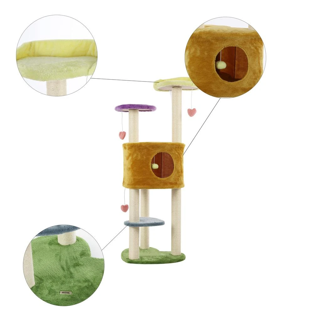 商品THE LICKER STORE|Aisling 51" 4-Tier Modern Sisal Heart Cat Tree with Scratching Posts, Napping Perch, and Dangling Toys, Multi,价格¥1012,第4张图片详细描述