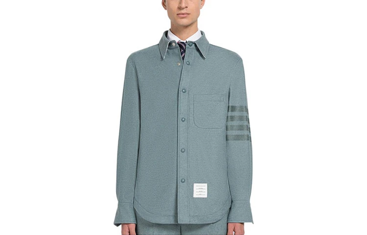 商品[国内直发] Thom Browne|FW22 Logo条纹胸贴袋单排扣长袖夹克 男款 深蓝色 开学季,价格¥6482,第1张图片