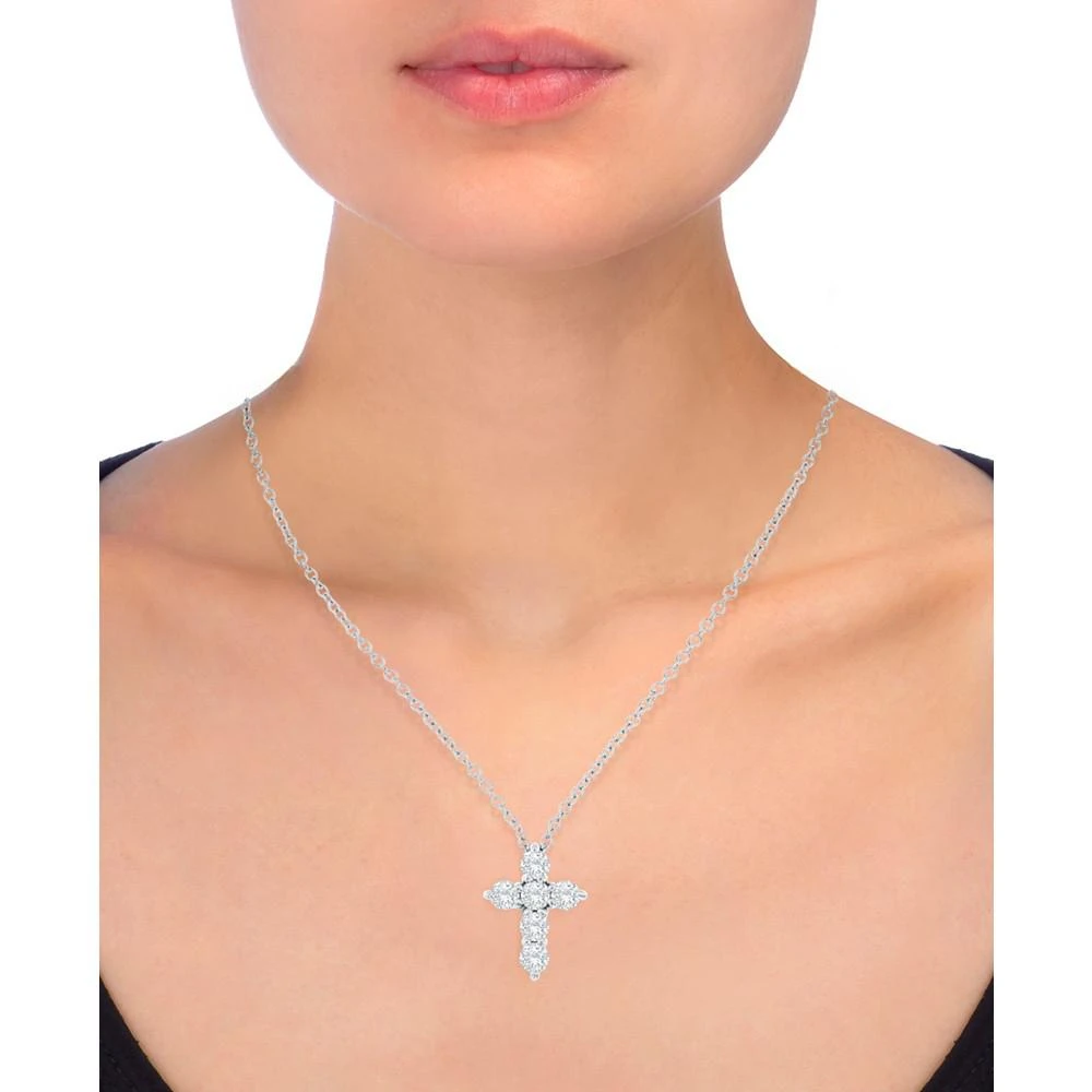 商品Macy's|Diamond Cross Pendant Necklace (1 ct. t.w.) in 14k White Gold, 16" + 2" Extender,价格¥37651,第2张图片详细描述