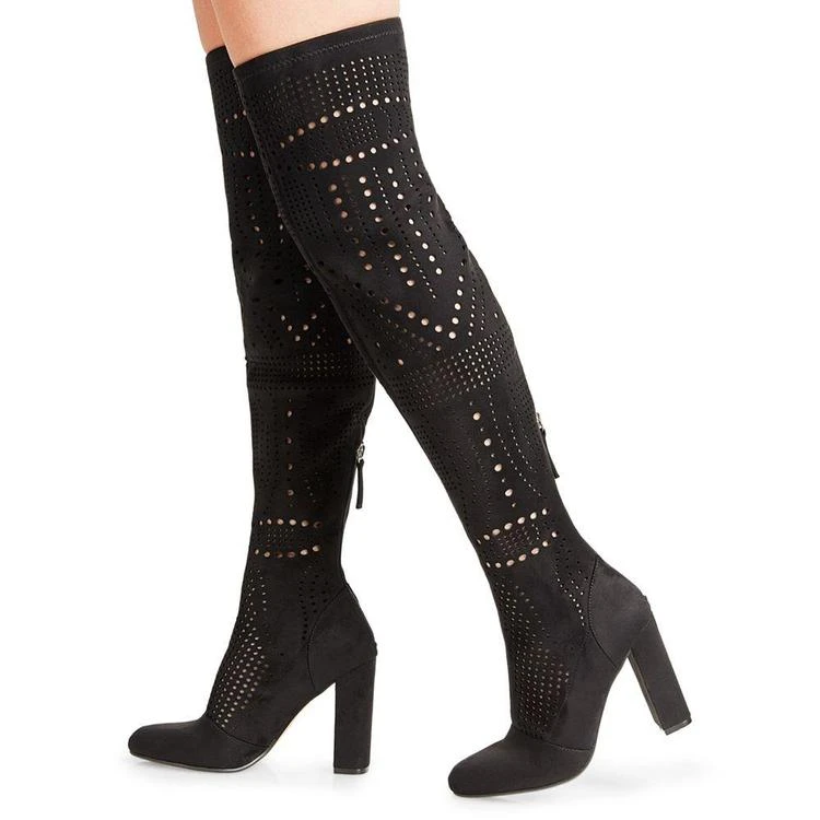 Eden Laser-Cut Block-Heel Over-The-Knee Boots 商品