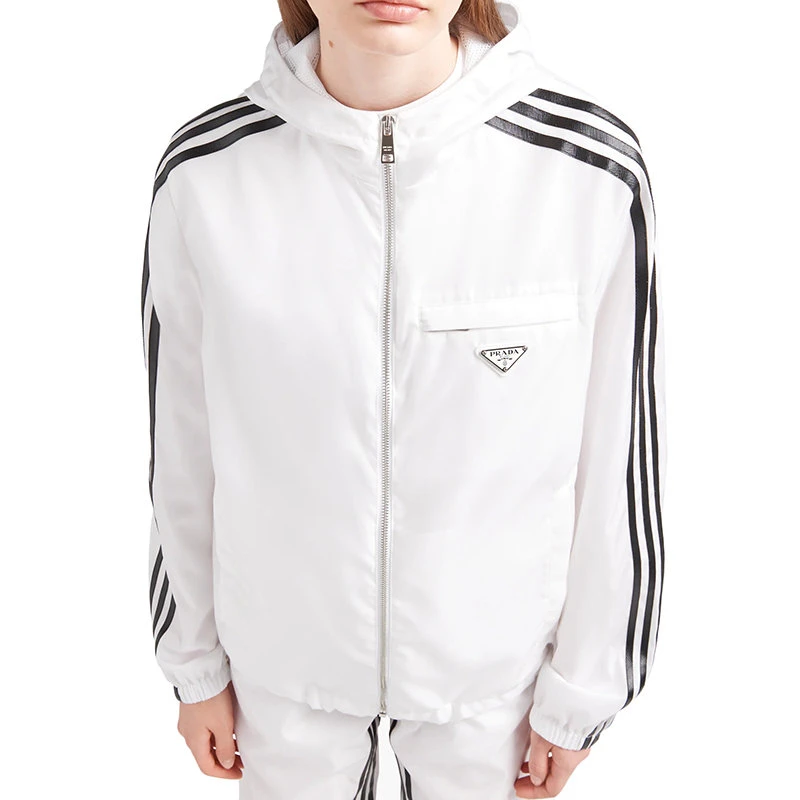 商品Prada|【预售3-7天】普拉达  ADIDAS联名系列 男女同款白色再生尼龙运动连帽夹克SGB964_1WQ8_F0AA1_S_212,价格¥10650,第5张图片详细描述