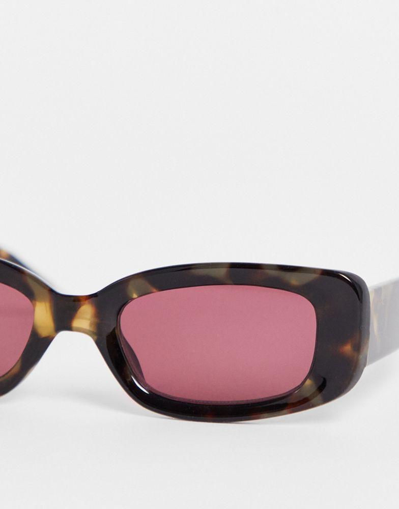 ASOS DESIGN rectangle sunglasses with purple lens in brown tortoiseshell - BROWN商品第4张图片规格展示