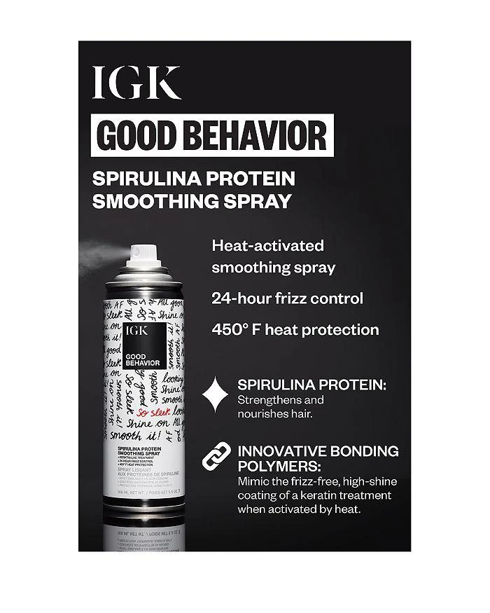 商品IGK Hair|Good Behavior Spirulina Protein Smoothing Spray - Travel 2.4 oz.,价格¥118,第2张图片详细描述