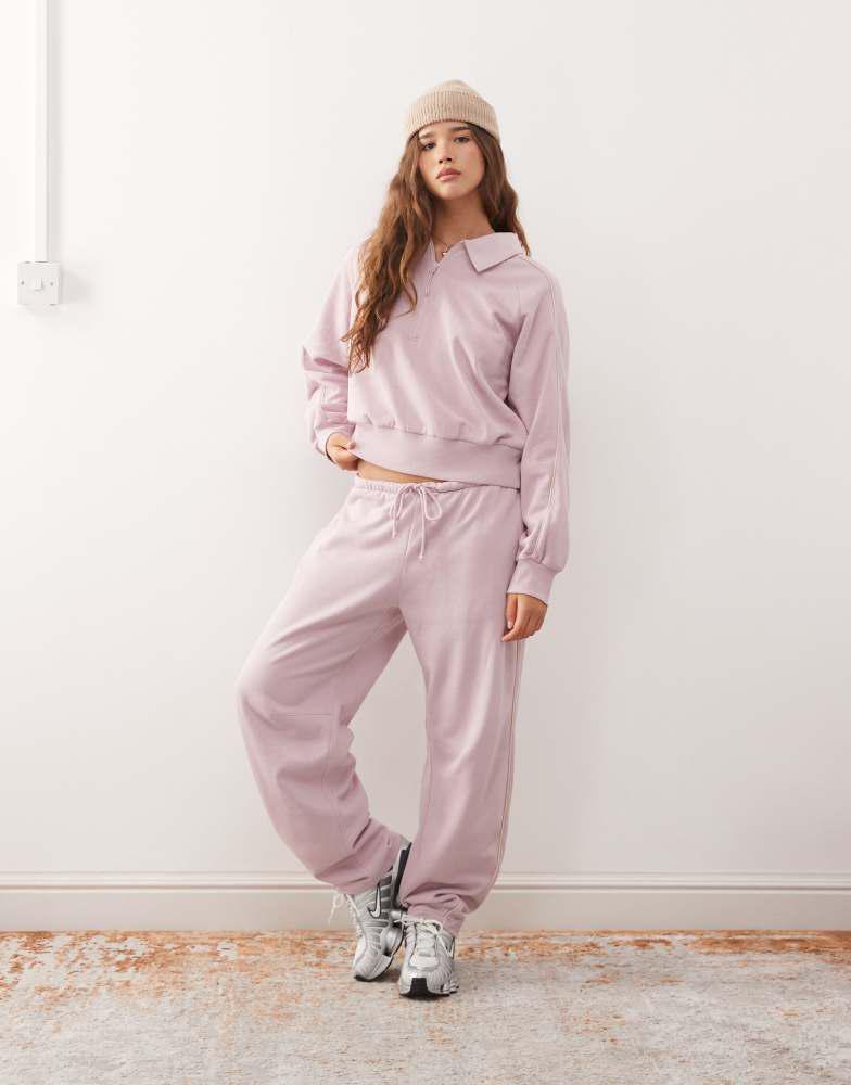 Monki co-ord half zip sweatshirt with beige piping detail in light