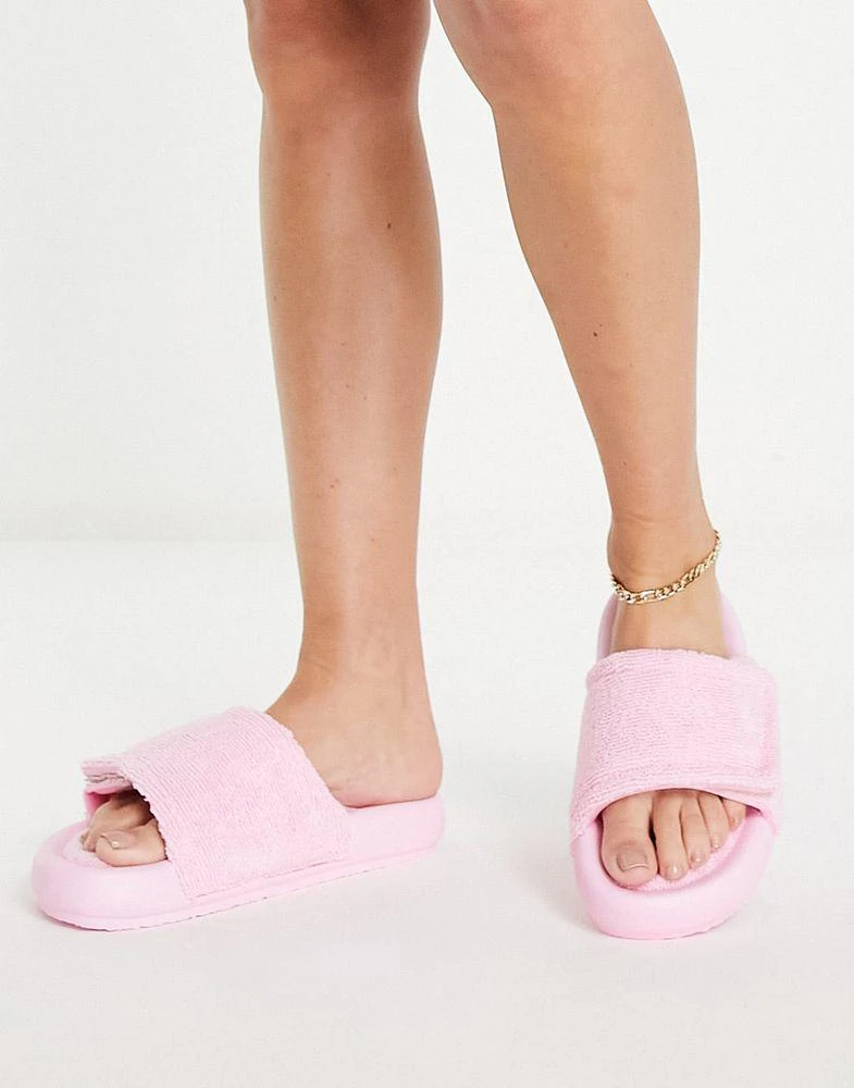 商品ASOS|ASOS DESIGN Fadey padded sliders in pink towelling,价格¥91,第3张图片详细描述