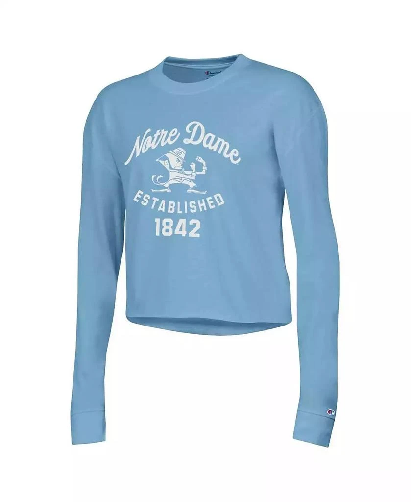 商品CHAMPION|Women's Blue Notre Dame Fighting Irish Boyfriend Cropped Long Sleeve T-shirt,价格¥270,第3张图片详细描述