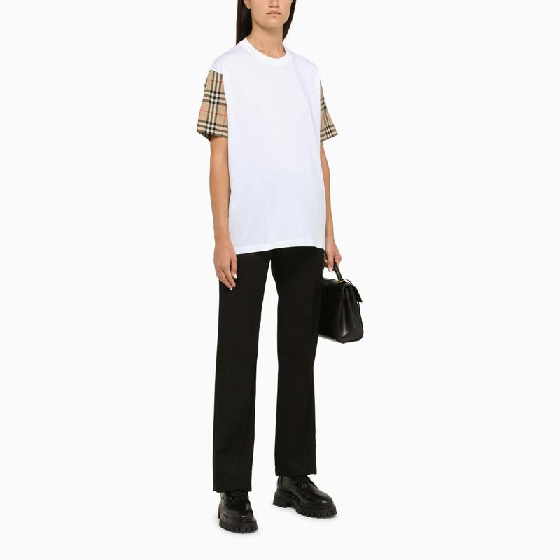 商品Burberry|White t-shirt with Vintage Check sleeves,价格¥3444,第4张图片详细描述