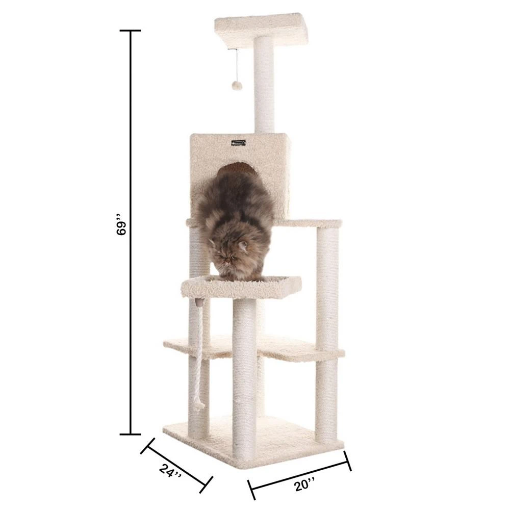 Real Wood Cat Tower, Ultra Thick Faux Fur Covered Cat Condo 商品
