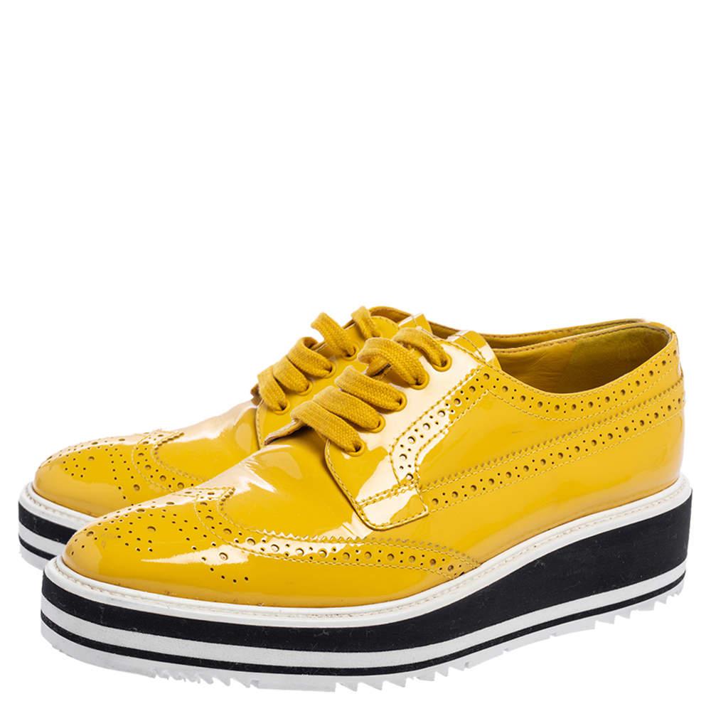 Prada Yellow Brogue Patent Leather Platform Derby Size 38商品第4张图片规格展示